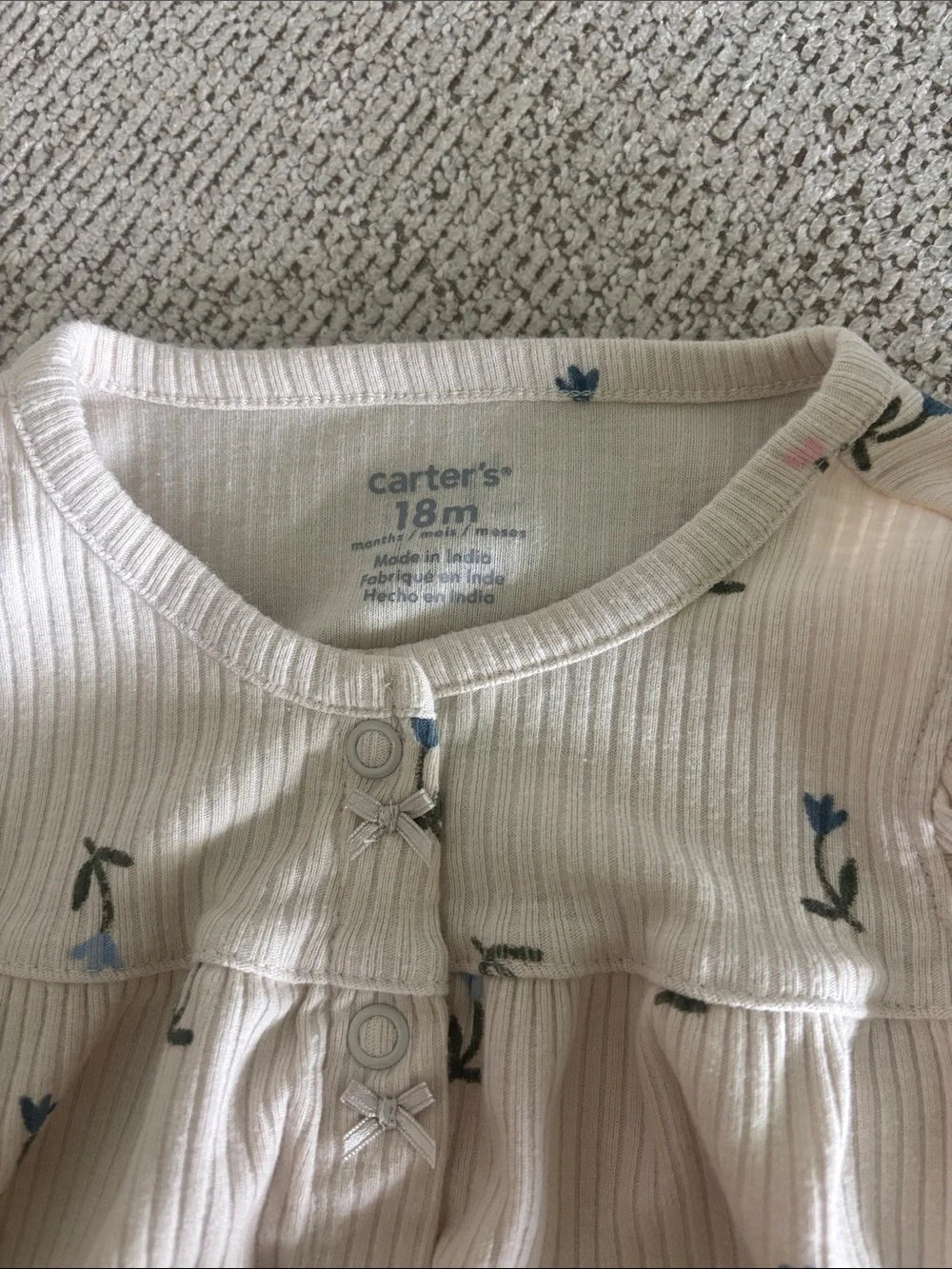 Carter's Cream Ribbed Baby Romper with Tiny Floral Print
